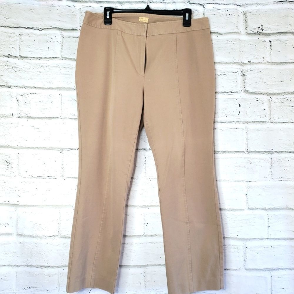 Caslon 14WP Solid Tan straight leg stretch pants Cotton and elastane